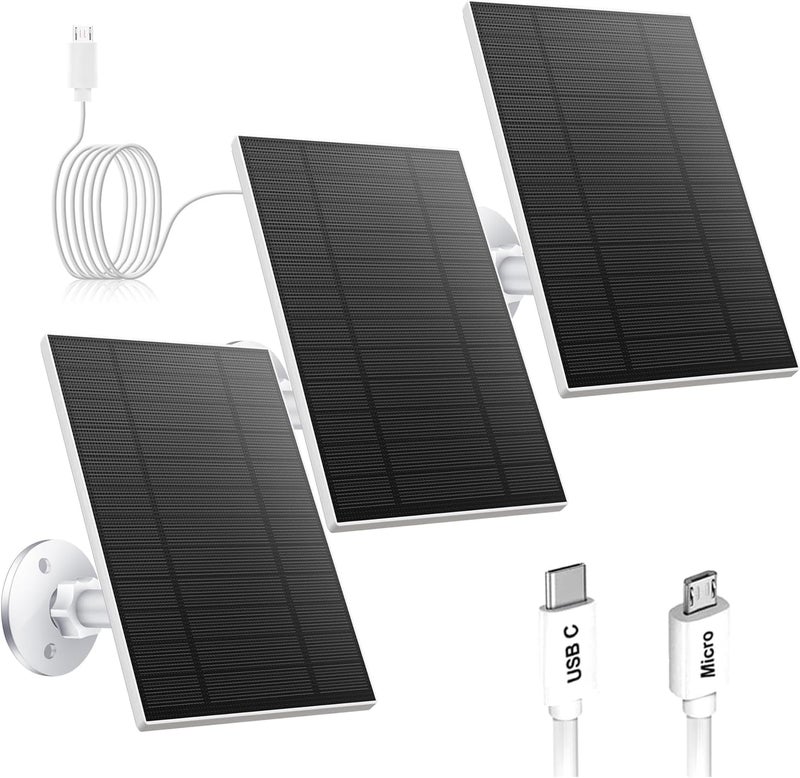 Catgod 3PC 5W Solar Panel for Security Camera, Solar Panel with Micro USB & USB-C Port for DC 5V Outdoor Rechargeable Battery Camera, IP65 Waterproof, 360° Adjustable Security Mount, 9.8ft Cable - Image 1